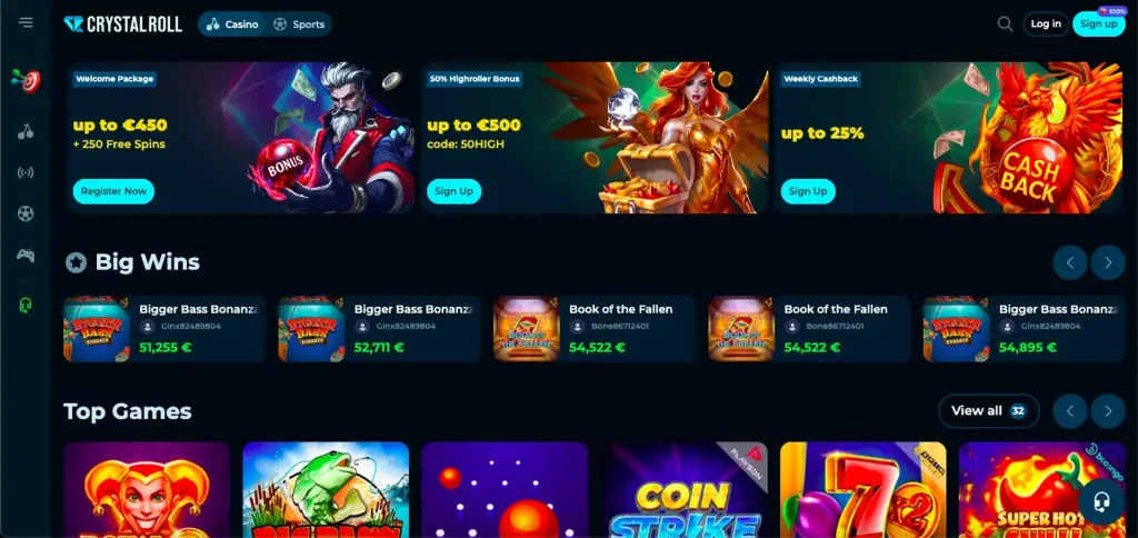 Officiële casinowebsite CrystalRoll Casino